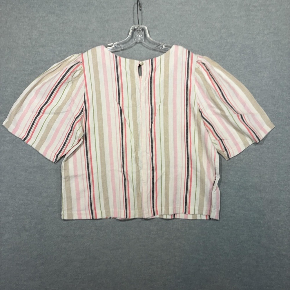 Marc‎ New York Andrew Marc Top Womens XL Stripe Linen Blend Puff Sleeve Blouse - Picture 2 of 6